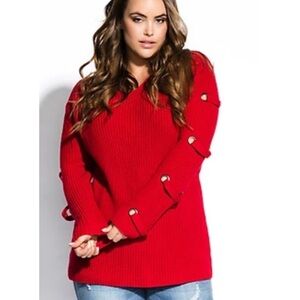 New! City Chic SZ 14/XS lust red jumper eyelet lace sleeve pullover sweater.